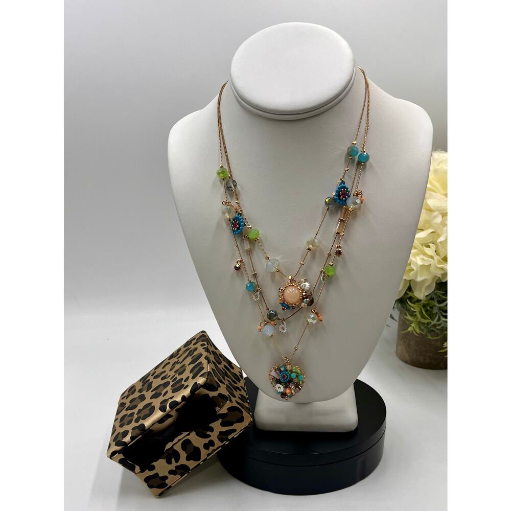 Betsey Johnson‎ MultiStrand Bead Flower Heart Illusion Multicolor Necklace
